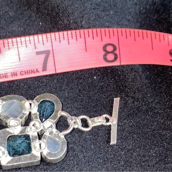 Gorgeous Tibetan Turquoise + Moonstone + Blue Topaz statement cuff bracelet - Picture 10 of 14